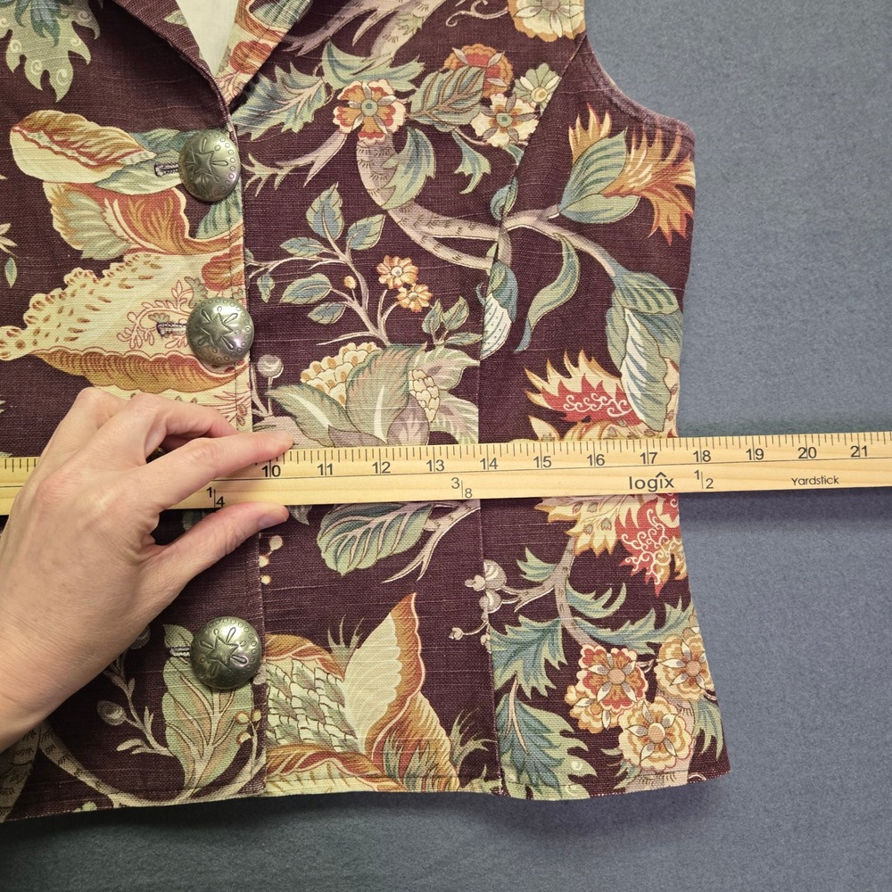 Vintage Floral Canvas Vest Button Front S Burgundy Boho Cottagecore Boho Chic - Picture 7 of 10